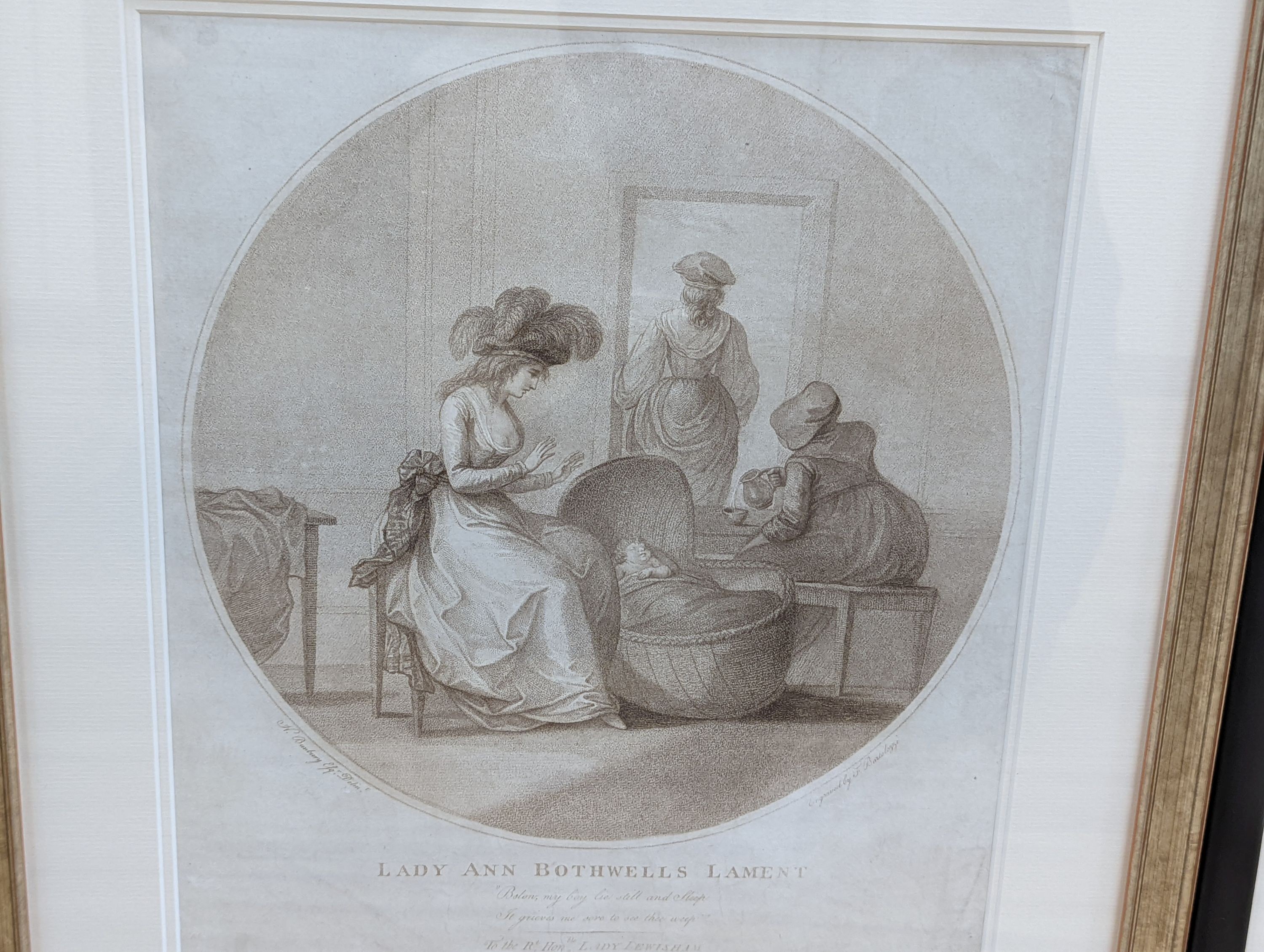 Bartolozzi after Bunbury, pair of engravings, Lord Thomas and Fair Annett and Lady Ann Bothwells Lament, 37 x 31cm and a similar oval print